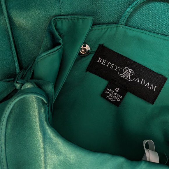 Brand-New! Deep Sea Green Satin Dress - Size 4, Betsy & Adam A-Line, Prom Formal - Picture 12 of 14